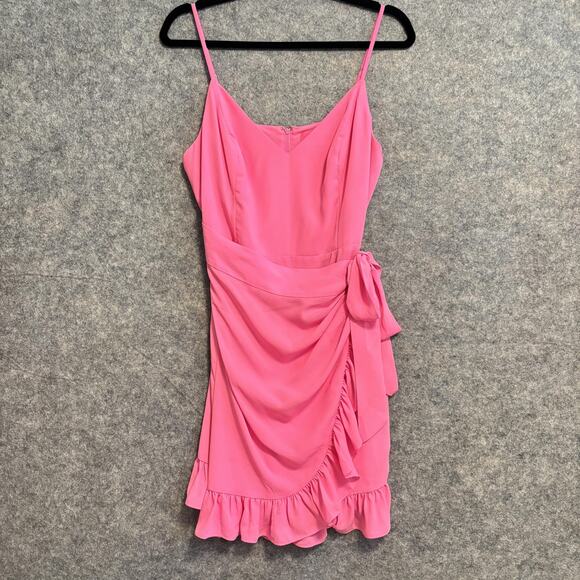 Lilly Pulitzer Dress Womens 8 Pink Ruffle Wrap Alisa Mini Cocktail Party Bow Tie - Picture 1 of 11